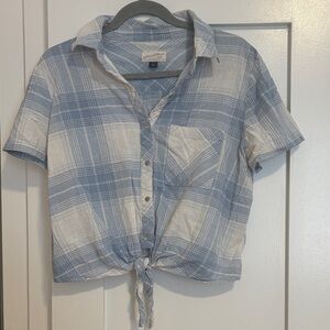 Universal Thread Blue and White Plaid Tie-Front Shirt